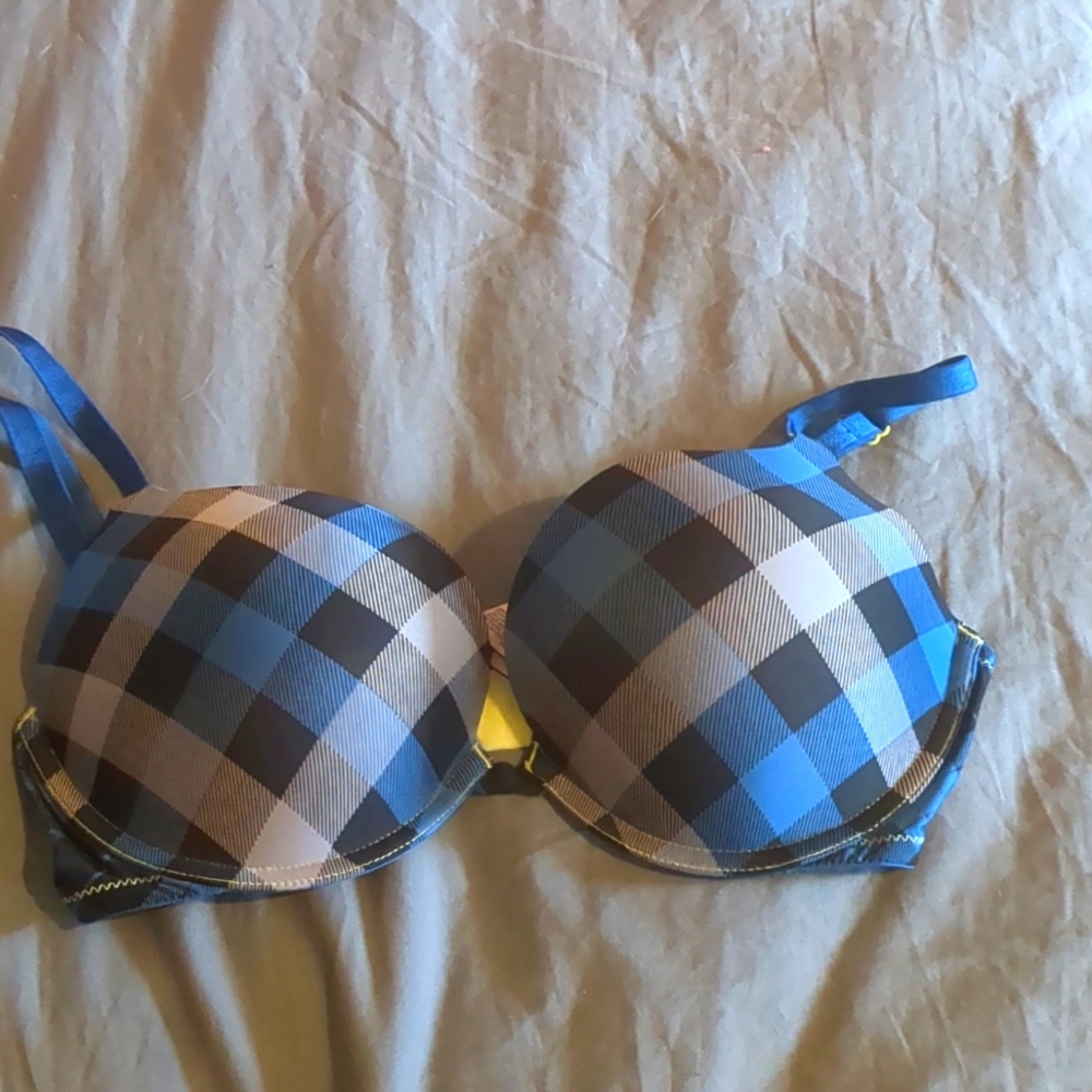 34D Pushup by PINK Victoria Secret in Blue/Black schoolgirl plaid